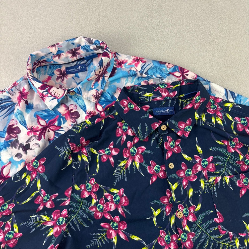 Bundle (2) Caribbean Joe Aloha Shirts Mens Large Floral Performance Tech Golf